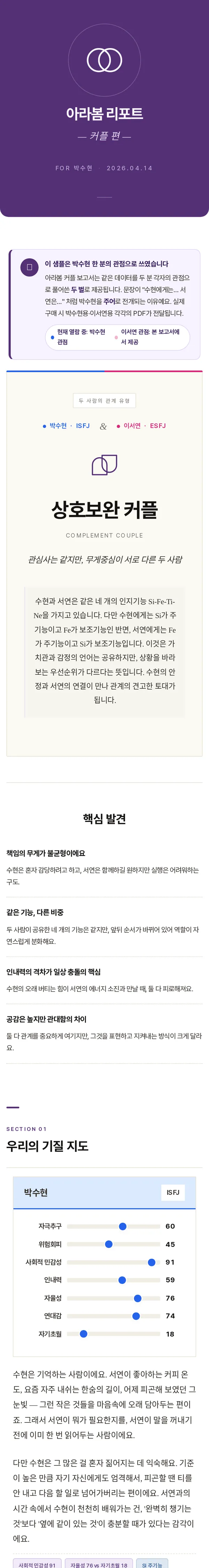 커플 편 리포트 견본 화면