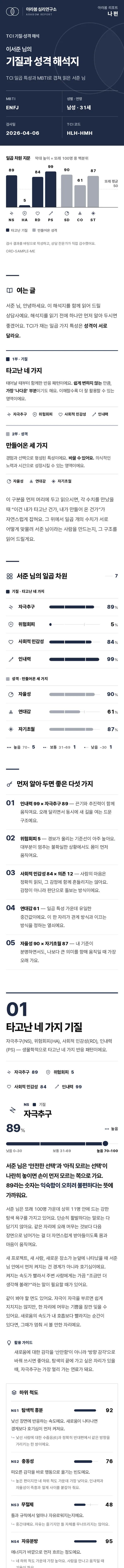 나 편 리포트 견본 화면